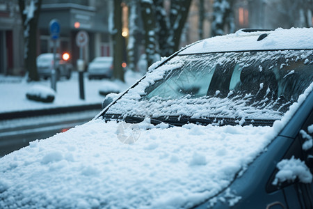 车被雪覆盖车身上的积雪背景