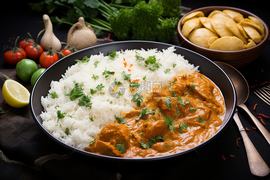 印度风味美食的传统菜肴图片