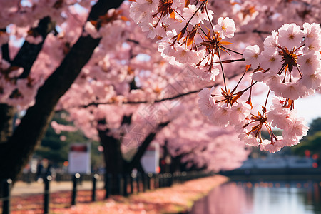 樱花盛开在河畔图片