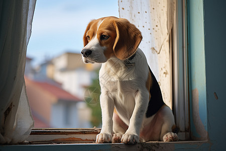 家庭窗台上的宠物狗狗图片