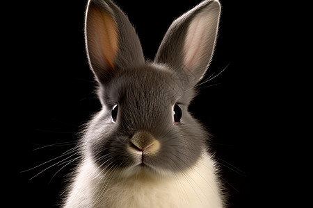 黑色背景上的灰色兔子背景图片