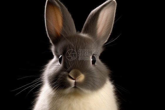 黑色背景上的灰色兔子图片