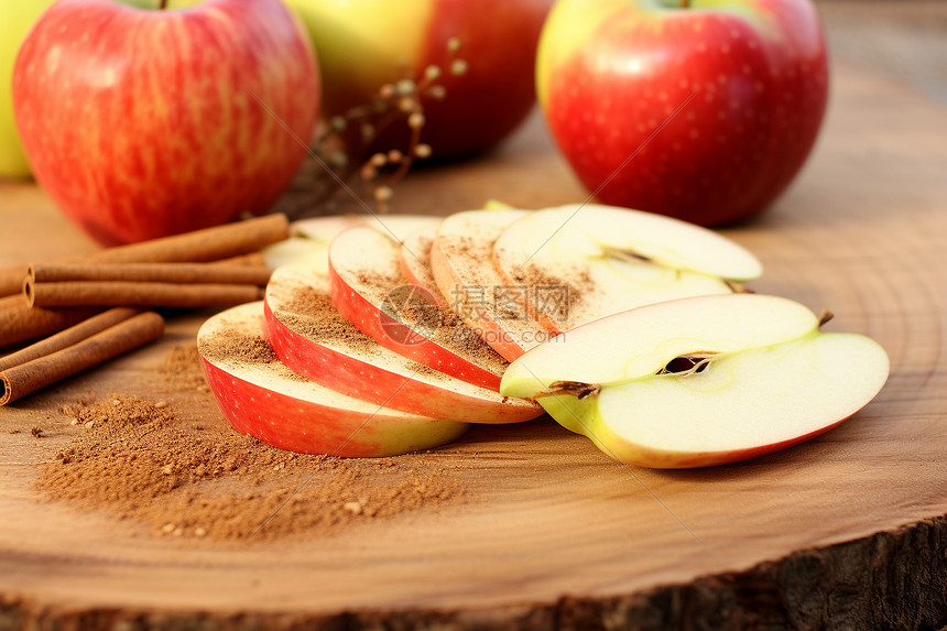 健康营养的苹果片和肉桂粉图片