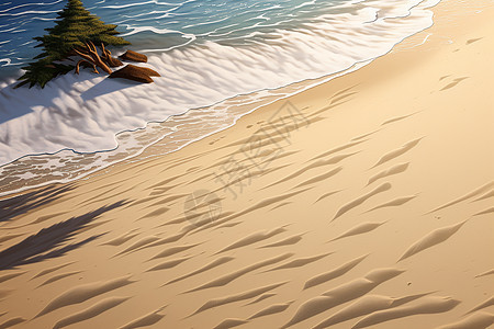 沙滩上洁白的浪花插画图片