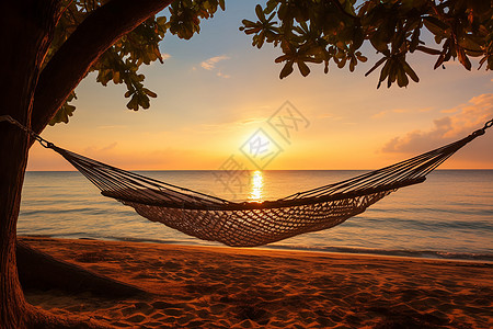夏季沙滩上的吊床图片