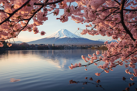 樱花湖畔的美丽景色图片