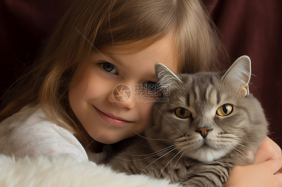 一个女孩抱着猫微笑着面向镜头图片