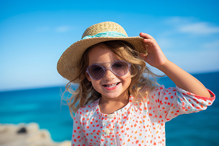 海滩上戴着太阳镜的女孩图片
