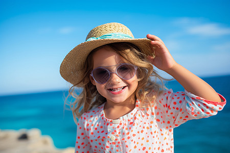 海滩上戴着太阳镜的女孩图片