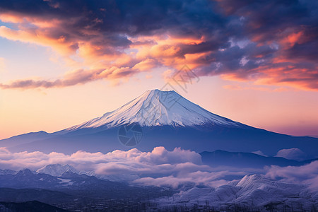 富士山日出日出下壮观的富士山景观背景