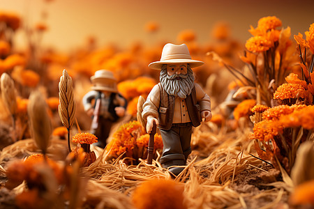 秋季农田中的农夫图片