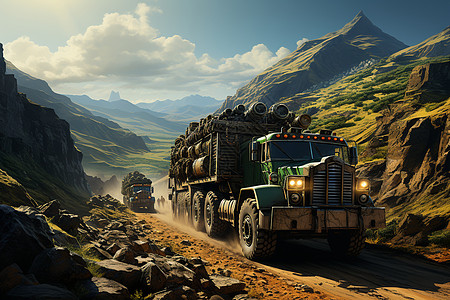 卡车车队运送珍贵的煤矿石高清图片