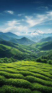 郁郁葱葱的山谷茶园景观图片