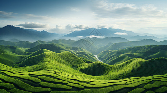 夏季山谷中的农园背景图片