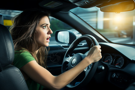 女人驾驶着汽车图片