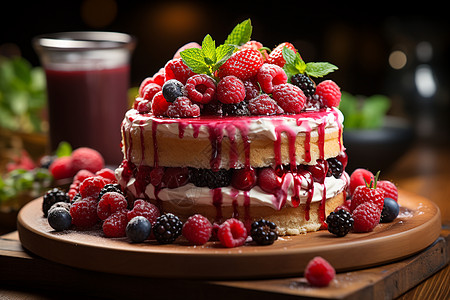 蔓越莓水果蛋糕高清图片