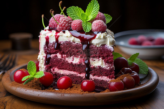 层层叠叠的红丝绒蛋糕图片