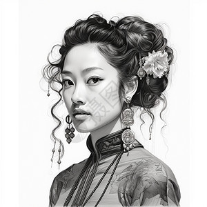 美丽的女人素描图片