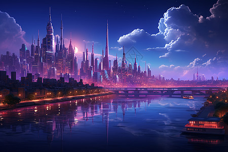 夜空中的虚拟之城图片