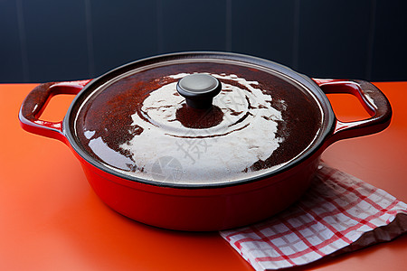 红色锅盖上的红色锅图片