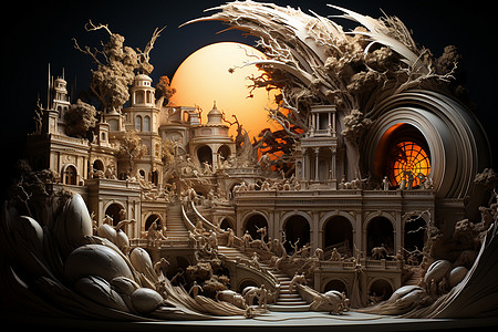 3D纹理陶艺大师的奇幻城堡。背景