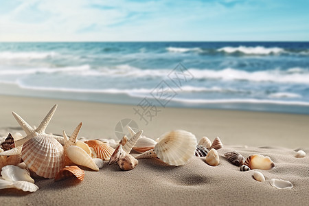 海滩上的贝壳堆图片