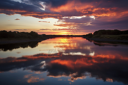 湖水的日落景色图片