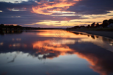 湖边的日落景色图片