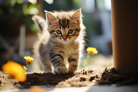 站在泥地上的小猫背景图片