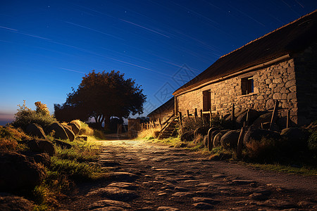 夜晚村庄住宅图片