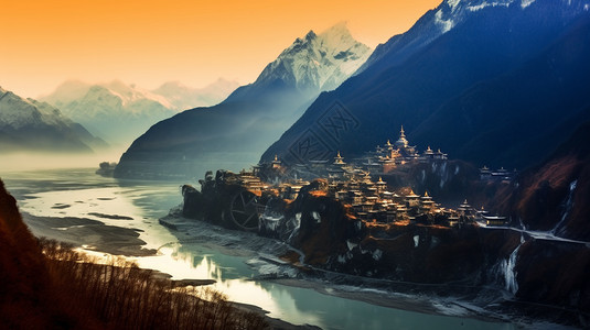 藏族的山水景观背景图片