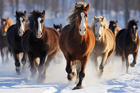奔驰smart雪地中奔驰的马群背景