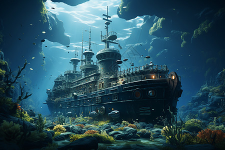 潜艇探索深海图片