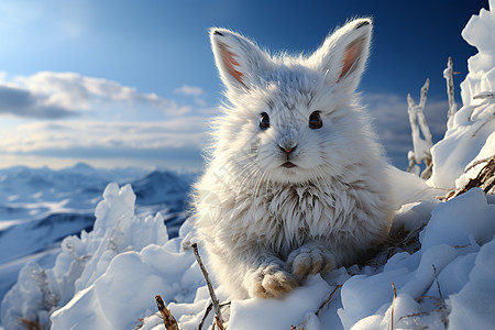 雪中小兔子冬天雪地里的兔子背景