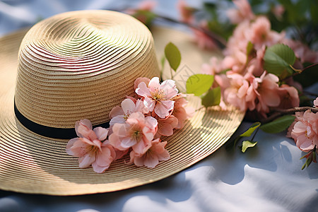 太阳帽和鲜花图片