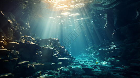 海底场景中的阳光照耀图片