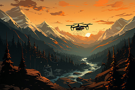 山林上空的无人机图片