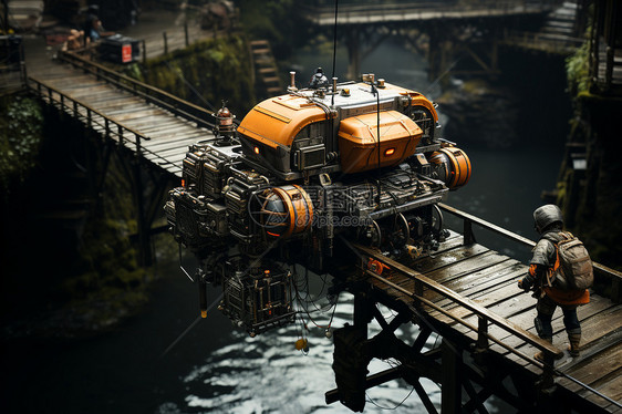 小桥上的机器人图片