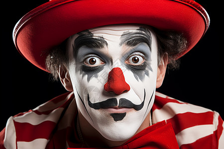 无语的幽默：男子戴着红帽的小丑艺术作品图片