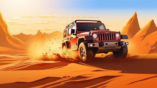 沙漠中炫酷的吉普车背景图片