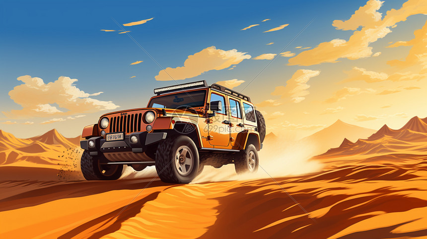 沙漠中的吉普车图片