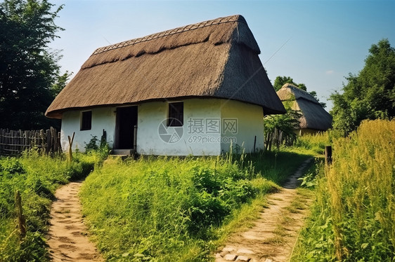 乌克兰乡村的稻草屋图片