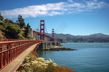海峡旁边的桥背景图片