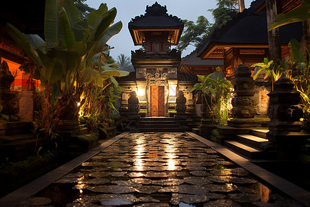 夜幕中的寺庙风景图片