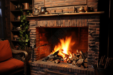 温暖冬日的火炉装饰图片