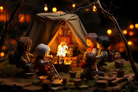 小人们围坐在篝火旁图片
