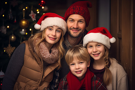 一家人过圣诞树背景图片