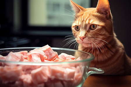 可爱猫咪想吃肉图片