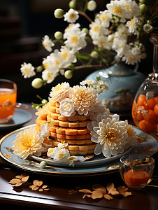 广东月饼与花朵的盛宴背景