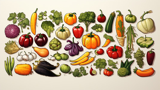 各种水果和蔬菜的贴纸图片